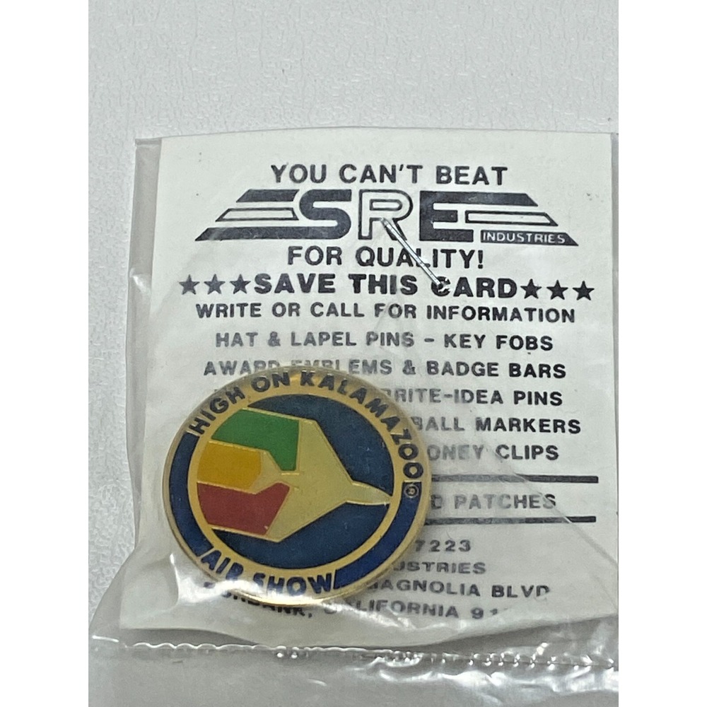 Vintage Enamel High on Kalamazoo Air Show Tie Hat Lapel‎ Pin NOS RARE
